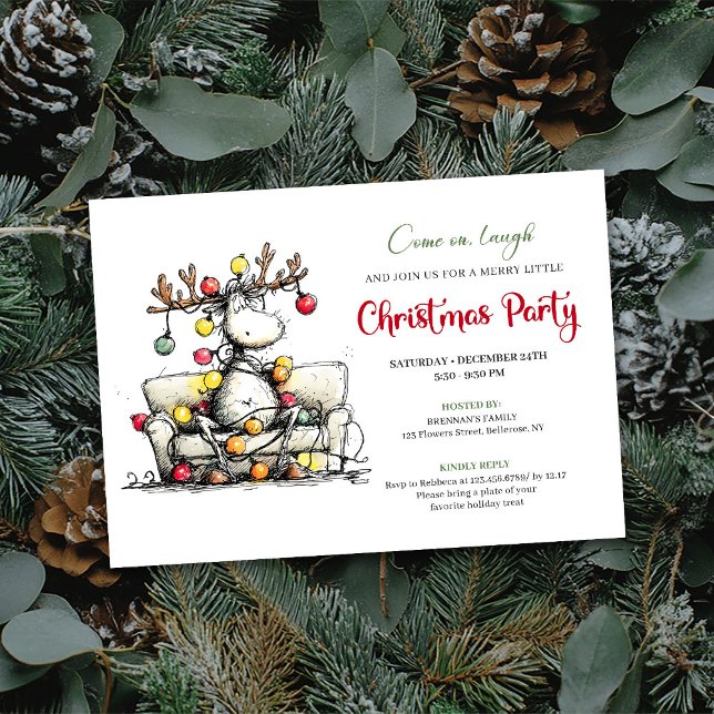 Invitation de fête de Noël chic et drôle de renne (Chic Funny Reindeer Christmas Party Invitation)