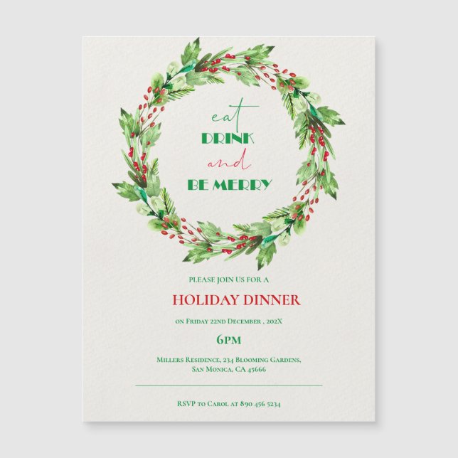 Invitation de fête de Noël Couronne de feuilles ve (Devant)