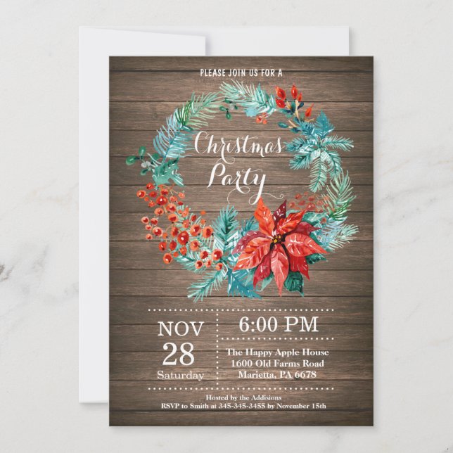 Invitation de fête de Noël Couronne florale (Devant)
