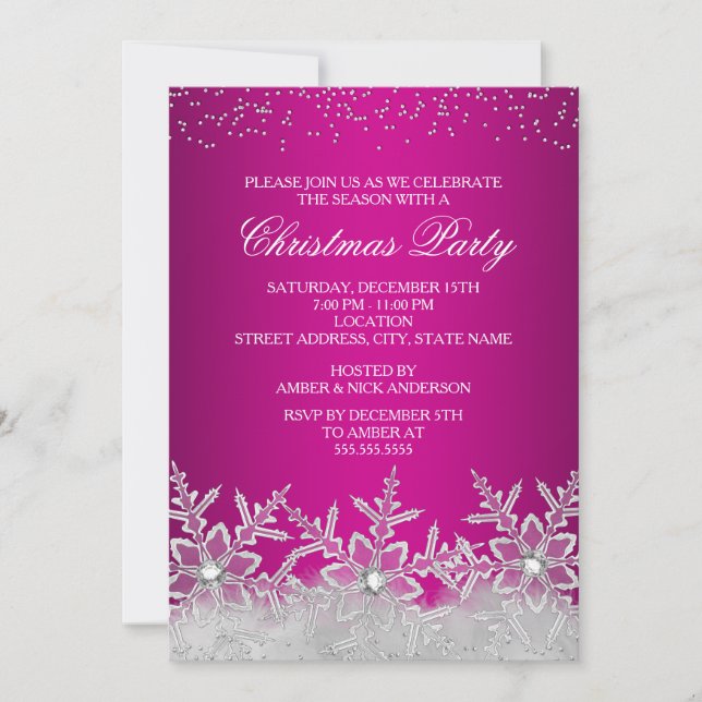 Invitation de fête de Noël Crystal Snowflake Hot P (Devant)