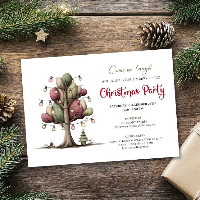 Invitation de fête de Noël d'arbre de dessin animé (Quirky cartoon tree Christmas party invitation

)