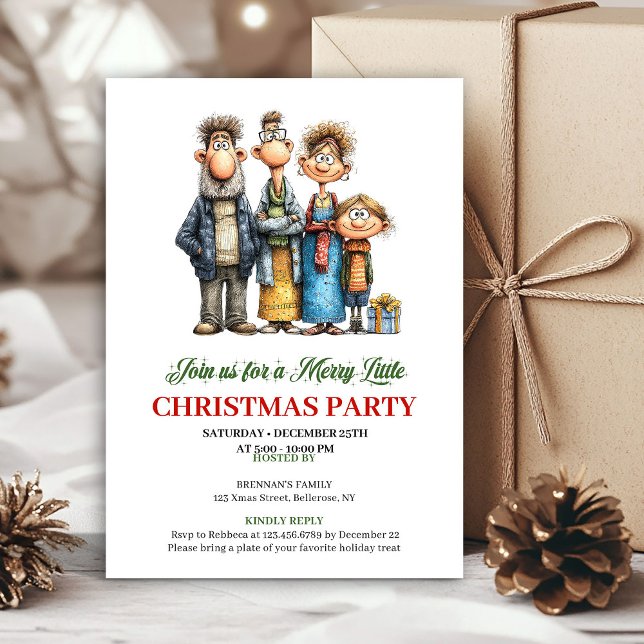 Invitation de fête de Noël de famille à l'aquarell (Whimsical Watercolor Family Christmas Party Invite)