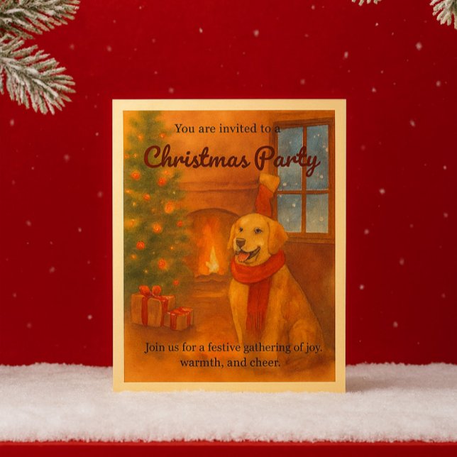 Invitation de fête de Noël de Golden Retriever (Cozy vibes & wagging tails  A zazzlemade card for your Christmas cheer! #zazzlemade #dogmas)
