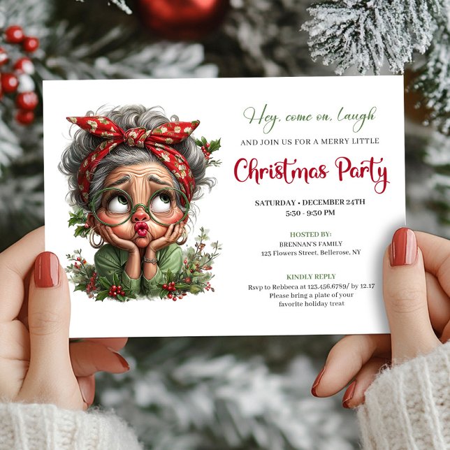 Invitation de fête de Noël de grand-mère de dessin (Merry Fun Grandma Cartoon Christmas Party Invite)