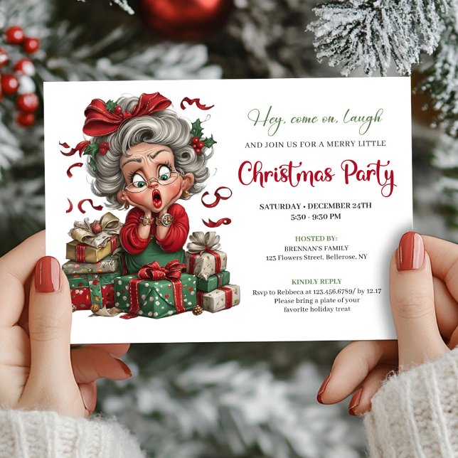 Invitation de fête de Noël de grand-mère fantaisis (Whimsical Granny Holiday Cheer Xmas Party Invite)