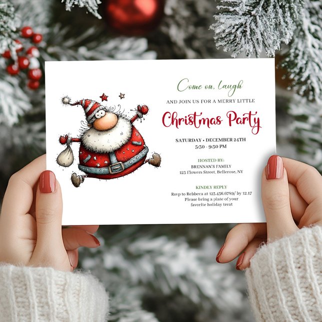 Invitation de fête de Noël de Père Noël de dessin  (Quirky cartoon Santa Christmas party invitation

)