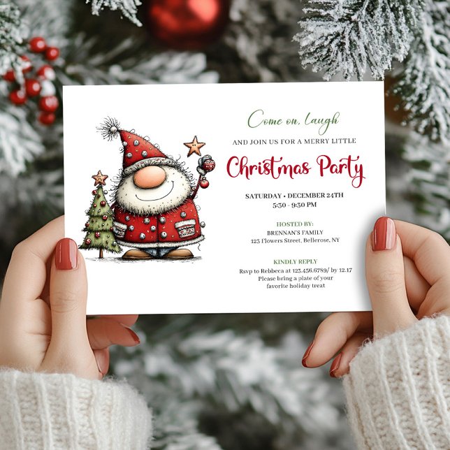 Invitation de fête de Noël de Père Noël fantaisist (Playful quirky Santa Christmas party invite

)