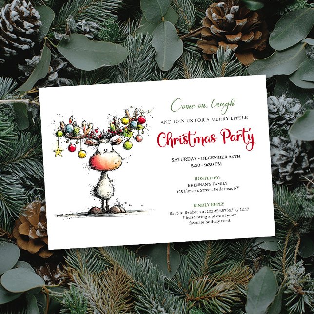 Invitation de fête de Noël de renne chic et excent (Chic quirky reindeer Christmas party invitation

)