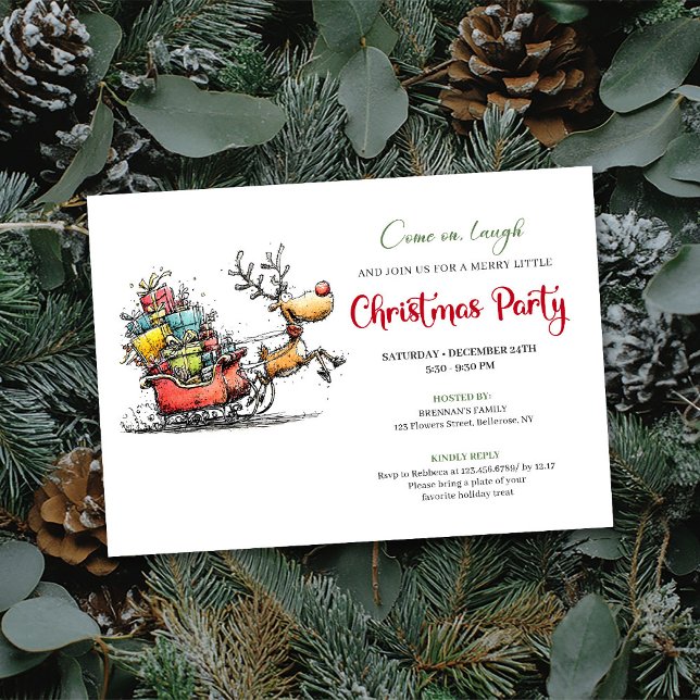 Invitation de fête de Noël de renne excentrique te (Trendy quirky reindeer Christmas party invite

)