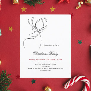 Invitation de fête de Noël de renne noir et blanc