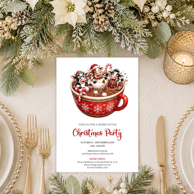 Invitation de fête de Noël de vaches fantaisistes  (Merry Quirky Cows Holiday Christmas Party Invitation Art

)