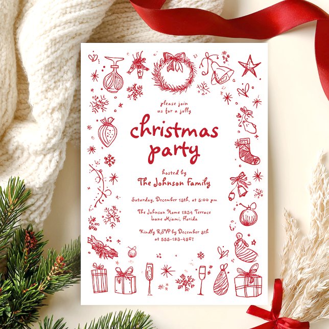 Invitation de fête de Noël dessinée à la main (Créateur téléchargé)