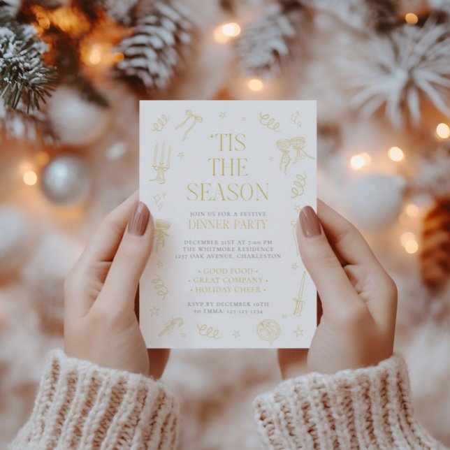Invitation de fête de Noël dessinée à la main (Hand Drawn Christmas Holiday Dinner Party Invite)