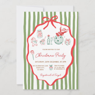 Invitation de fête de Noël dessinée à la main et f