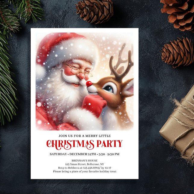 Invitation de fête de Noël d'hiver de Père Noël mi (Cute Santa Rudolph Winter Christmas Party Invite)