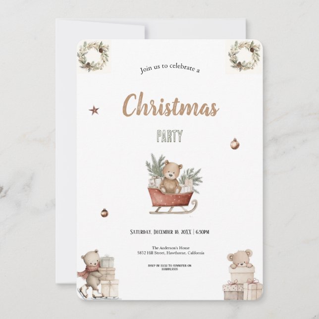 invitation de fête de Noël d'hiver marron et rouge (Devant)