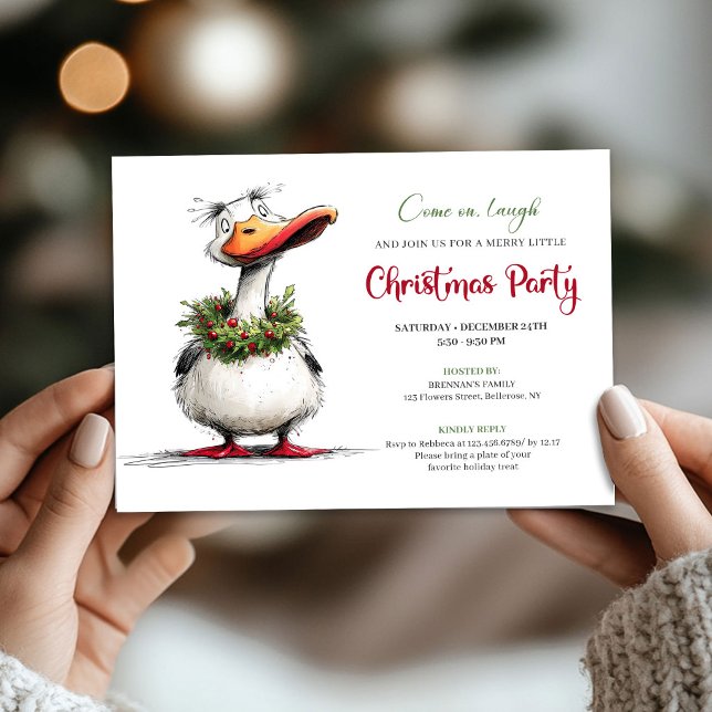 Invitation de fête de Noël drôle et fantaisiste av (Christmas Quirky Goose Humor Whimsical Party Invite)