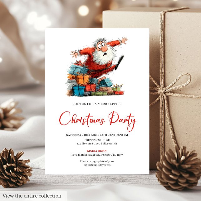 Invitation de fête de Noël drôle et fantaisiste av (Watercolor Santa Quirky Funny Holiday Party Invite)