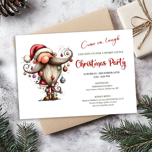 Invitation de fête de Noël éditable de Père Noël d (Merry Funny Santa Editable Christmas Party Invitation)