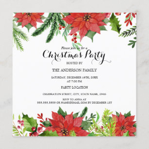 Invitation de fête de Noël élégant de Red Floral B