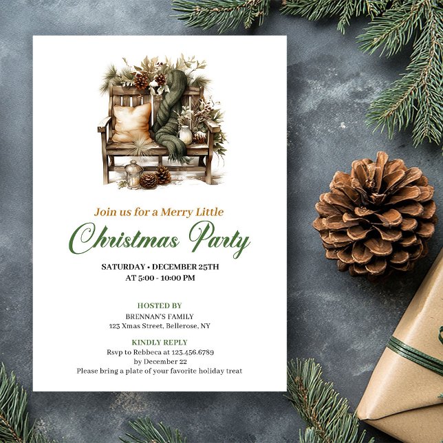 Invitation de fête de Noël élégante verte et dorée (Classy Green And Gold Christmas Tree Party Invite)