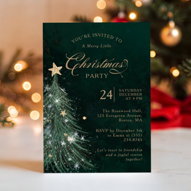 Invitation de fête de Noël élégante verte et or (Créateur téléchargé)