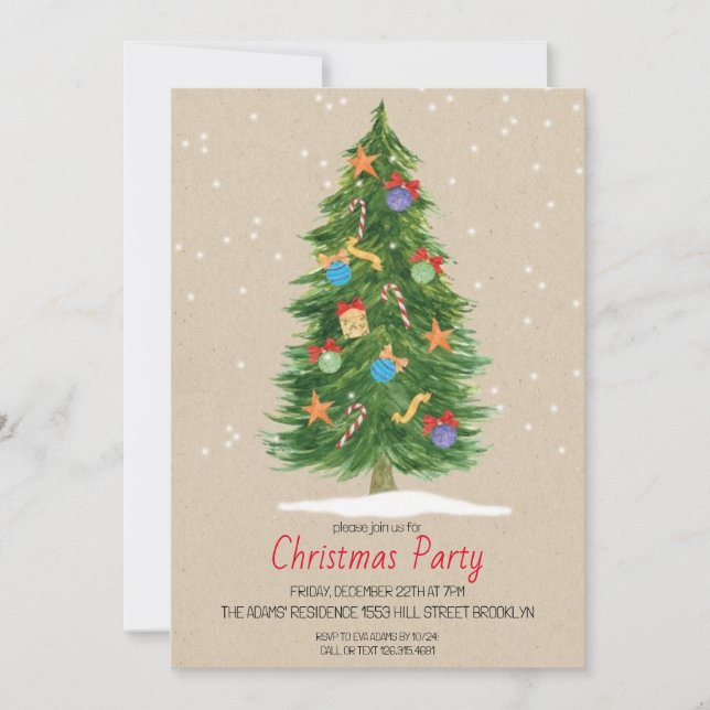 Invitation de fête de Noël en aquarelle (Devant)