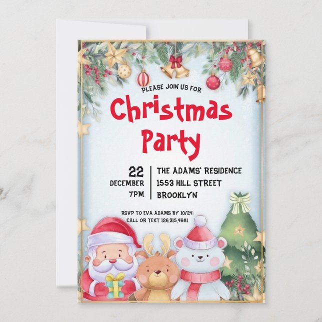 Invitation de fête de Noël en aquarelle (Devant)