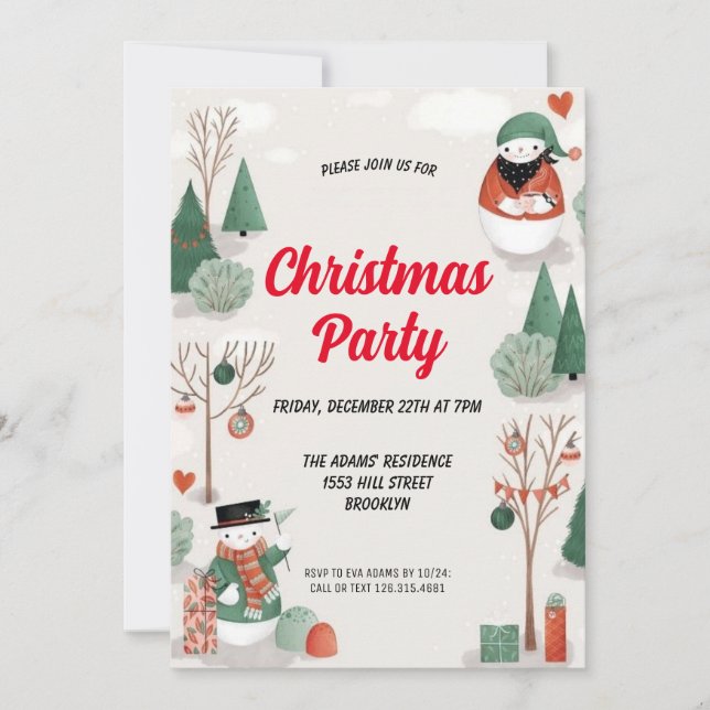 Invitation de fête de Noël en aquarelle (Devant)