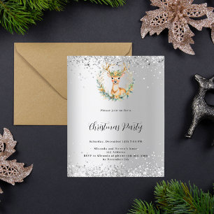 Invitation de fête de Noël en argent vert cerf