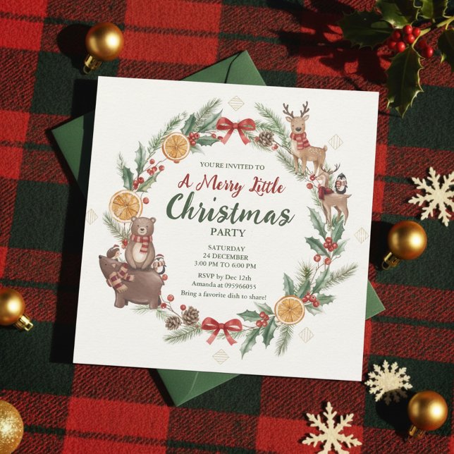 Invitation de fête de Noël en couronne forestière (Whimsical Holiday)