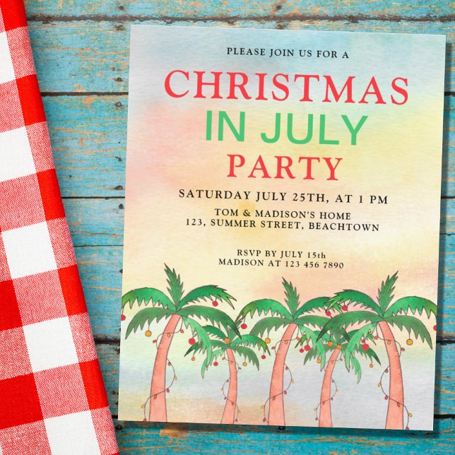 Invitation de fête de Noël en juillet à petit budg (Créateur téléchargé)