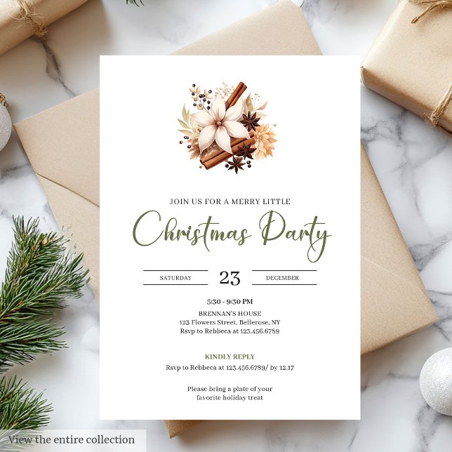 Invitation de fête de Noël en olivier ivoire rusti (Rustic Earthy Olive Ivory Christmas Party)