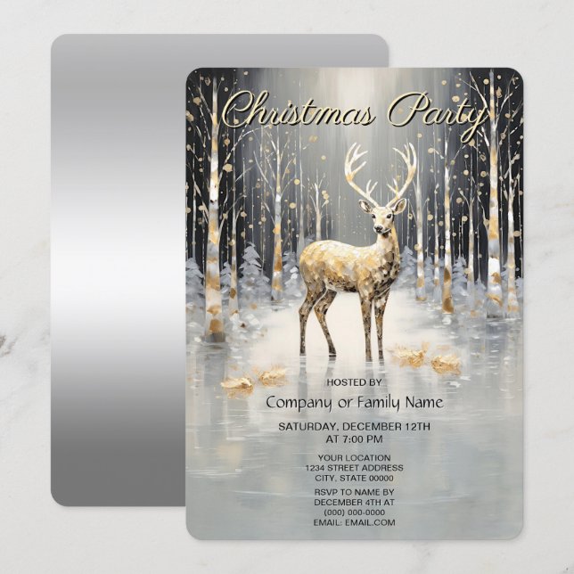 Invitation de fête de Noël en or de renne (Devant / Derrière)