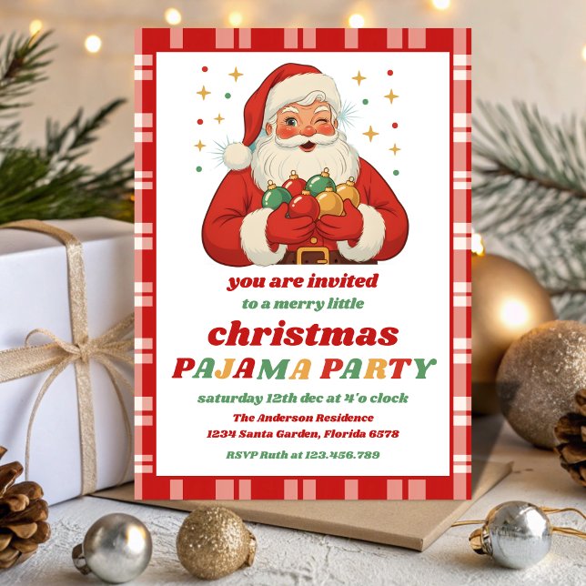 Invitation de fête de Noël en pyjama rétro Père No (Créateur téléchargé)
