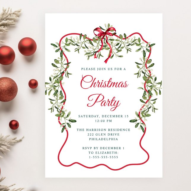 Invitation de fête de Noël en rouge avec cadre ond (Créateur téléchargé)