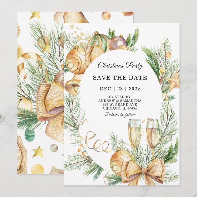 Invitation de fête de Noël Enregistrer la date (Devant / Derrière)