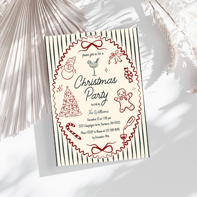 Invitation de fête de Noël fantaisiste dessinée à  (Créateur téléchargé)