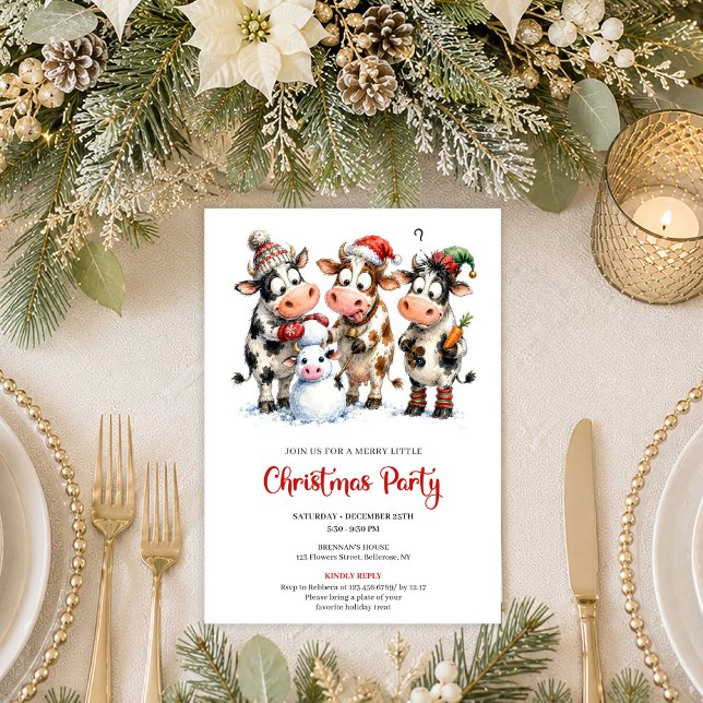 Invitation de fête de Noël festive et charmante de (Charming Quirky Cow Festive Christmas Party Invitation

)