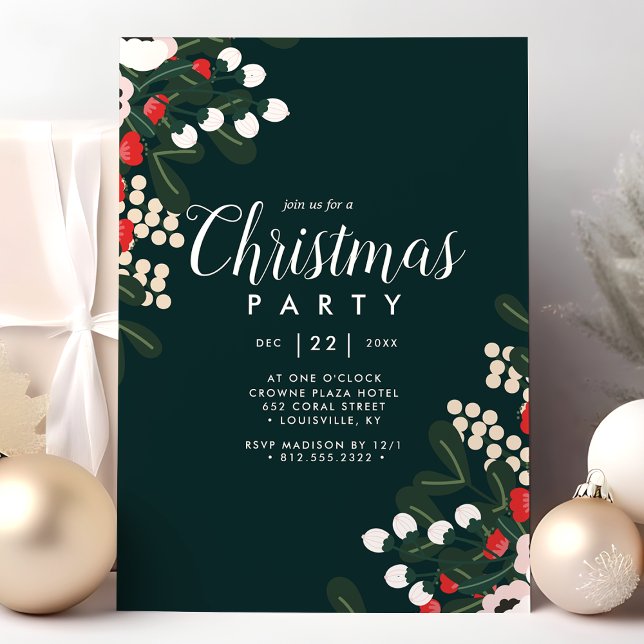 Invitation de fête de Noël Fleurs de houx d'hiver (Créateur téléchargé)