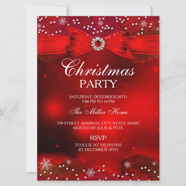 Invitation de fête de Noël Flocon de neige étincel (Devant)