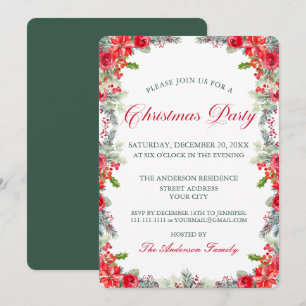 Invitation de fête de Noël florale au poinsettia a