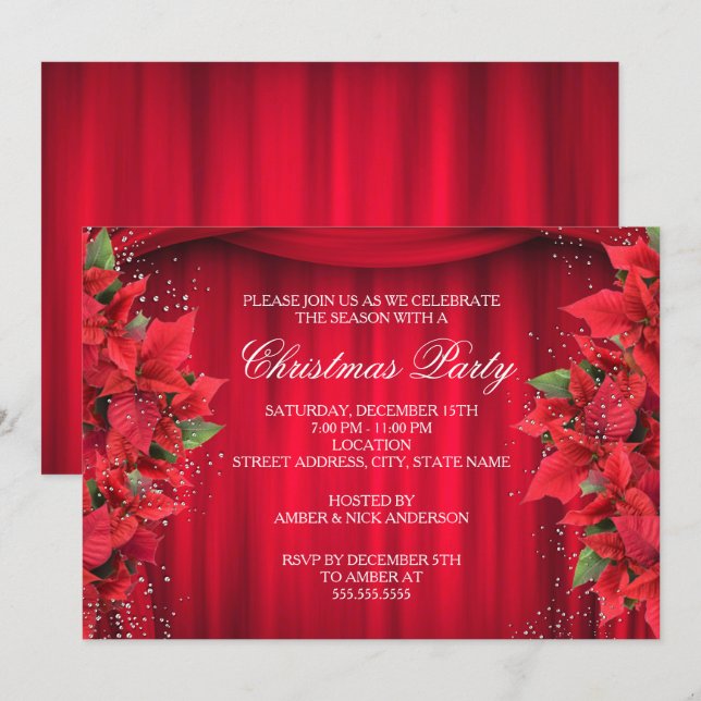 Invitation de fête de Noël florale de houx à étinc (Devant / Derrière)