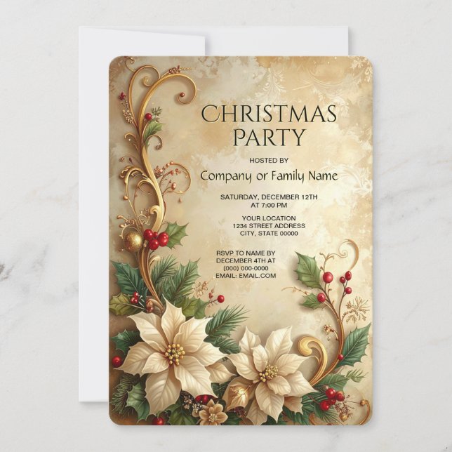Invitation de fête de Noël florale de vacances (Devant)