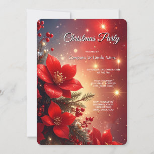 Invitation de fête de Noël florale rouge
