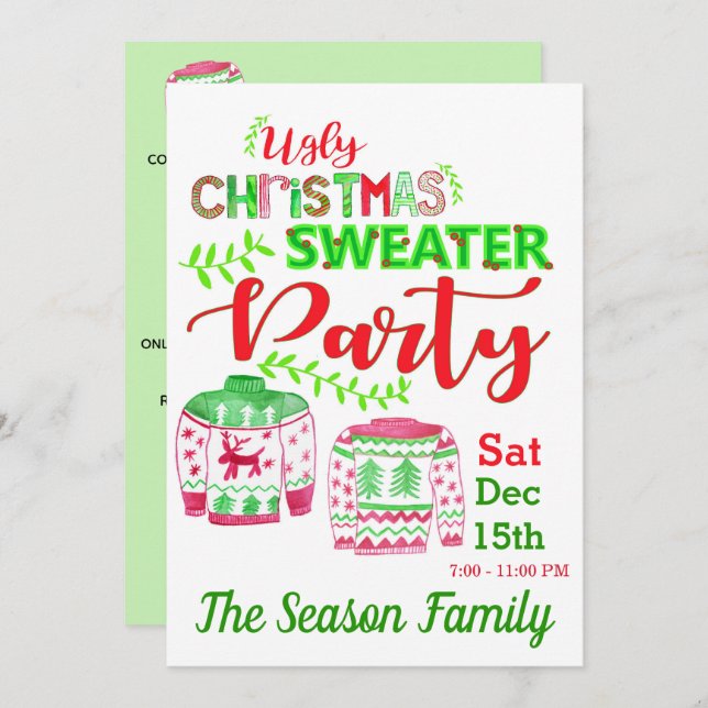 Invitation de fête de Noël moche (Devant / Derrière)