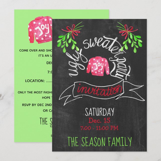 Invitation de fête de Noël moche (Devant / Derrière)