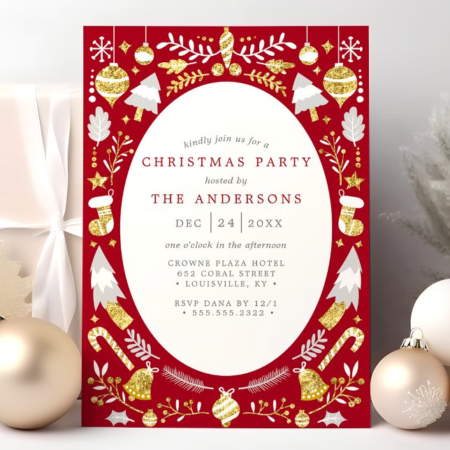 Invitation de fête de Noël moderne rouge et or (Créateur téléchargé)