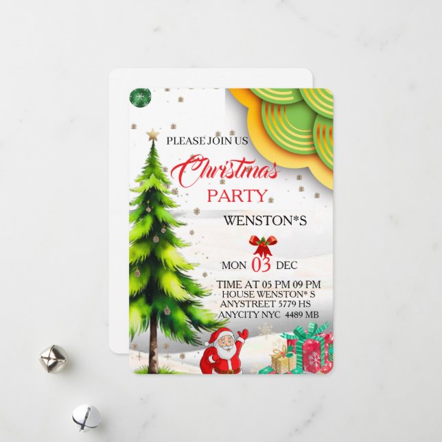 Invitation de fête de Noël modifiable, imprimable  (Devant/Arrière en situation)
