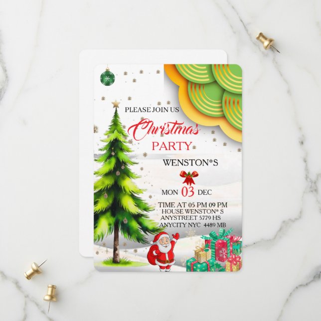 Invitation de fête de Noël modifiable, Imprimable  (Devant/Arrière en situation)